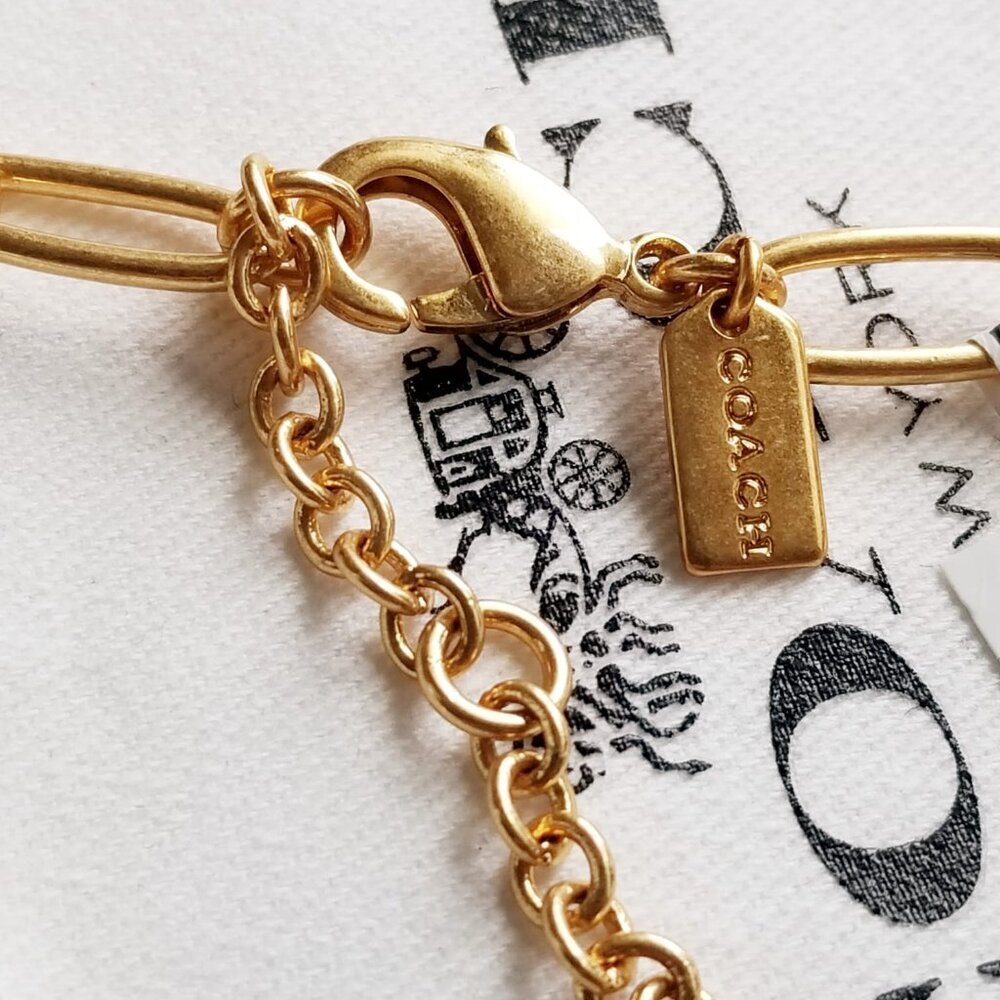 NWT Coach Mini Tabby Handbag Charm Brass Tone Pendant Paperclip Chain Necklace - Picture 7 of 7